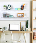 Four Pack Slatwall Shelves 14.5 By 5.9 Inches Dope Durable Plastic Floating Wall Mount Shelves with office supplies