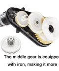 2 Pack RS550 High Speed Gearbox For 12V Power Wheels Upgrade Kit showing internal iron gear structure
