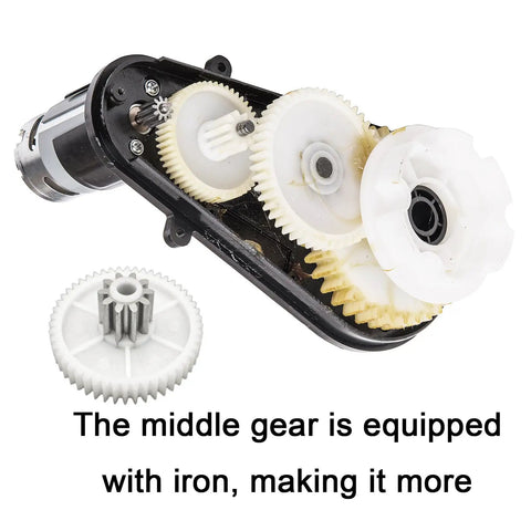 2 Pack RS550 High Speed Gearbox For 12V Power Wheels Upgrade Kit showing internal iron gear structure
