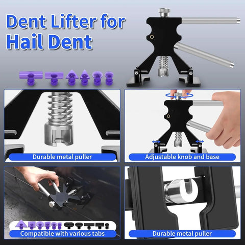 DIY Friendly Car Dent Repair Tool Kit With Stainless Steel Crowbar And Push Rod Hammer For Paintless Dent Removal Hail Damage Fix Auto Body Panel Repair Reusable Dents Tools For Fast Reliable Car Bodywork showing metal puller and accessories