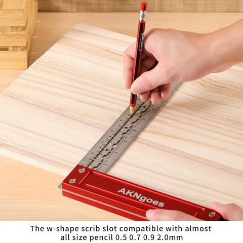Heavy Steel 6 Inch Precision Woodworking Square With Built In Scribing Notches For Dead On Layouts No Sweat Marking And Fast Calibrations Every Handyman Trusts used to mark wood with accuracy.