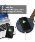 Charging base of Sapele Wood Desk Lamp With Upgraded Wireless Charger And USB C Port Swing Arm Reading Light in Dope Blue Finish