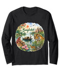 Dope Bangladesh Travel Tee Featuring Dhaka Rickshaws And Sundarbans Vibes Lightweight Long Sleeve Shirt With Classic Fit And Killer Graphic Print Perfect Tourist Gift, black shirt with vivid cultural graphic.