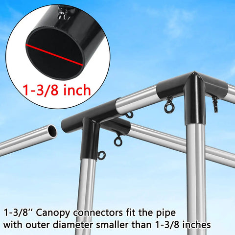 2 Pack 4 Way Flat Canopy Fittings Connectors for Extending Flat Carport Shed Frame and Greenhouse Structures 1 3 8 Inch Metal Cross Brackets Heavy Duty Outdoor Grade Build for Easy Fit and Strong Hold in Any Weather Ideal for DIY Canopy Extensions