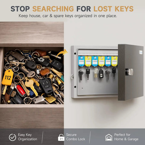 16 Key Wall Mounted Lock Box With 3 Digit Combination Lock And Backup Key for home office rental property management key organizer
