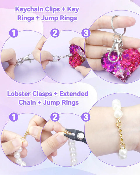 Totally Rad 990 Piece DIY Keychain Craft Kit Featuring Mixed Gold And Silver Assorted Metal Clasps Lobster Hooks And Swivel Snaps For Hella Awesome Charm Jewelry Making And Custom Bag Accessories.