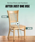 Ultimate Fix For Dry Leather And Scratched Wood shows a wooden chair restored from worn-out to revived, before and after use.