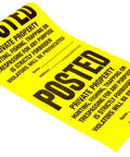 Posted Private Property Tyvek Sign Roll 11 by 11 Yellow 100 Signs Per Roll Weatherproof Tear Resistant Property Notice