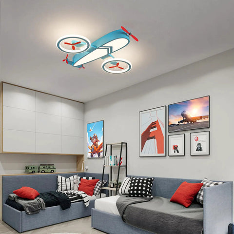Airplane Themed Kids Ceiling Light 24.8 Inch LED Flush Mount for bedroom nursery and playroom, 34W 4000K daylight white lamp