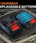 Cordless Electric Grease Gun Kit With Dual 2.0Ah Batteries And Bright LED Light, showing replaceable 21V 2000mAh batteries.
