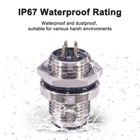 M12 4 Pin Male Aviation Panel Mount Connector IP67 Waterproof 12mm Back Mount Socket with nylon body and screw joint, splash-proof