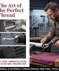 Man using DIY Ready PVC Pipe Threader Kit With Half Inch Three Quarter Inch And One Inch NPT Dies For internal threads on pipe