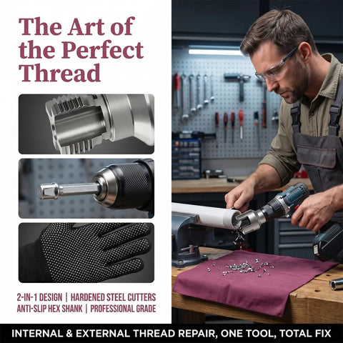 Man using DIY Ready PVC Pipe Threader Kit With Half Inch Three Quarter Inch And One Inch NPT Dies For internal threads on pipe
