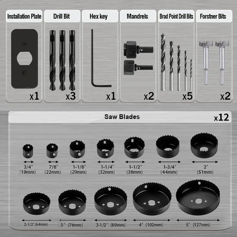 Beast Hole Saw Kit With 27 Piece Set Including 13 Blades From Three Quarter Inch To Five Inch Mandrels Hex Key Drill Bits And Storage Case