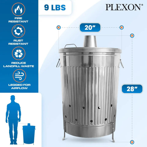 Outdoor 31 Gallon Burn Barrel For Trash Leaves And Paper Galvanized Steel Burn Can Cage Bin With Chimney Lid And Vent Holes