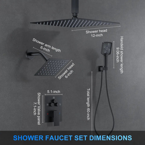 Top Shelf Ceiling Mount Rainfall Shower System With 12 Inch Matte Black Finish Side Spray Heads Self Cleaning Nozzles And Multi Function Handheld Sprayer For A Pro Level Bathroom Glow Up