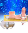 Heavy Duty Magnetic Welding Support With Strong Copper Tail Clamp Grounding Tool For Mechanical Repair And Metal Fixtures Featuring Easy Grip Screw Design close-up view of copper tail clamp and magnet on a yellow insulating board