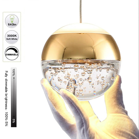Gold Mini Crystal Pendant Light With Globe Design, Modern Ceiling Fixture For Kitchen Island And Bathroom, Sleek Hanging Pendant Lamp For Glam Home Lighting And Elevated Vibe