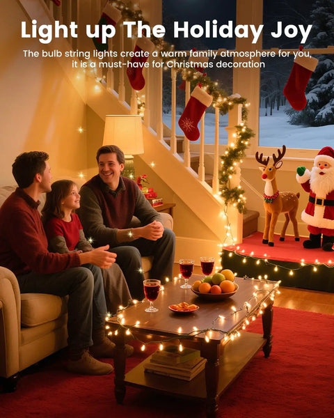 Cozy living room decorated with Clear Christmas String Lights 100 Count On Green Wire 20 Feet Incandescent Mini Bulbs