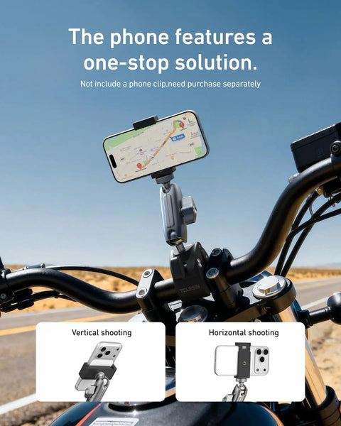 Super Clamp Camera Mount With 360 Dual Ball Head on bike handlebar holding smartphone