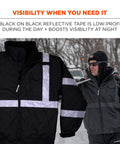 Enhanced Visibility Winter Jacket For Night And Low Light Conditions, Black, X Large, windproof and water-resistant with reflective tape