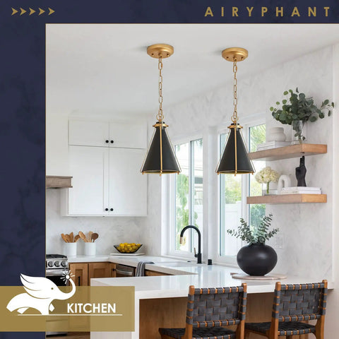 Two Pack Dope Black And Gold Pendant Lights With Adjustable Chain For Kitchen Island Bar Dining Room And Foyer Modern Ceiling Hanging