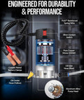 Badass 12 Volt Electric Oil Extractor Pump For Faster Engine And Transmission Fluid Siphon Directly Through Dipstick Tube With Zero Messy Spills On Every Car Truck And Boat Garage Job, featuring pure copper motor and battery clamps.