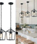 Totally Fresh 2 Pack Pendant Lights For Kitchen Island Featuring Modern Black Farmhouse Lantern Design, adjustable hanging lights in kitchen.