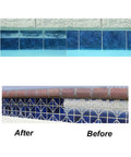 Before and after cleaning pool tiles with Pool Pumice Stone With EZ Clip Handle For Easy Cleaning On Concrete Plaster Tile And Spa Surfaces