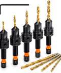 Lmutexyi 11-piece titanium-coated countersink drill bit set with 1/4 in hex shanks for wood, sizes #4–#12