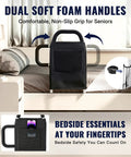 Heavy Duty Bed Rails For Seniors With Non Slip Ergonomic Handle And Storage Pocket displayed on bed