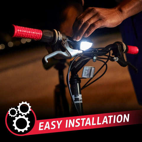 Front And Rear Bike Light Set With Batteries Included, 130 Lumen Front Light illuminating handlebars, easy installation