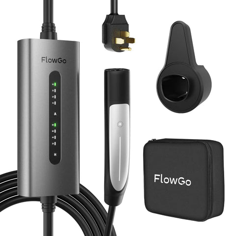 Tesla Level 2 EV Charger 40A Portable 9.6kW With NEMA 14 50 Plug 240V, 25 Ft Cable, On The Go Home Or Travel Charge, Adjustable 15 to 40A, Includes Wall Mount Holster And Storage Bag, For Model 3 S Y, shown with components and carry case.
