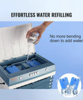 Evaporative Air Cooler 1400 CFM 11 X 31 Inch Portable Swamp Cooler with open lid being refilled with water and ice packs
