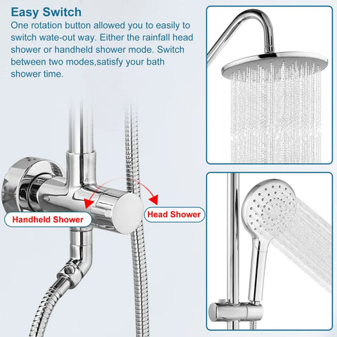 Polished Chrome Retrofit Rain Shower System with 8 inch Rainfall Head, ABS Handheld Sprayer, Wall Mount Shower Faucet Combo
