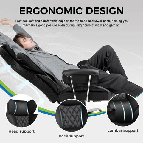 Gaming Chair With Pocket Spring Lumbar Support For All Day Comfort, Ergonomic design with soft armrests and footrest