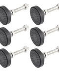 Six Pack Adjustable Leveling Feet With Lock Nuts For Cabinets And Lab Tables Rubber And Metal Construction For Vibration Absorption And Floor Protection M10x50mm Threaded Easy Height Adjustment On Uneven Floors displayed