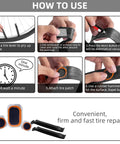 How to use Tire Repair Kit For Bikes And Motorized Rides With Glueless Patches And Vulcanizing Patches Metal Rasp Levers Sandpaper Portable Box