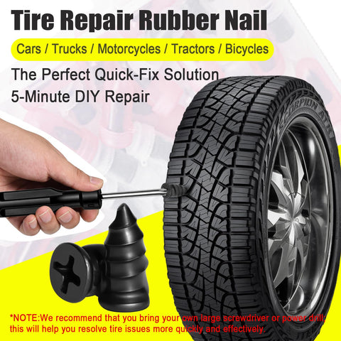 Using 61 Piece Screw Tire Plug Kit With Screwdriver on car tire for quick repair
