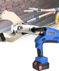 Heavy Duty Rechargeable Hydraulic Wire Cutting Machine For Electricians Cut Copper Cables 70 To 130 Times, side view with cutting jaw.