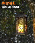 Outdoor Solar Lanterns 14 Inch Hanging LED Lights, 2 Pack, Waterproof, Flickering Flame Look, lantern hanging in rain