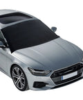 Car with Universal Windshield Cover For Ice And Snow, Heavy Duty 600D Oxford Fabric Frost Protector, black on silver car