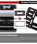 Stainless Steel Front License Plate Bracket Kit With Screws And Ties No Drill Install Front Bumper Mount close-up and parts diagram