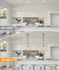 Recessed Can Light Conversion Kit For 5 Inch And 6 Inch Ceiling Fixtures With E26 Socket Plus White Round Ceiling Medallion upgrade shown in kitchen before and after.