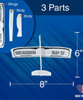 Balsa Wood Airplane Glider Kit Pack Of 6 For Kids showing 3 parts assembly, made in USA, dimensions 8x6 inches.