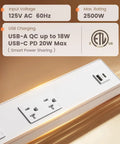 Under Cabinet Hardwired Power Strip With 16 Inch Angled Trapezoid Design 2 20A TR Outlets USB A And USB C Expandable ETL