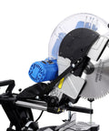 Heavy Duty Pro Grade Sliding Compound Miter Saw With Dead On Laser Guide 12 Inch 80 Tooth Blade 15 Amp Motor close-up view.