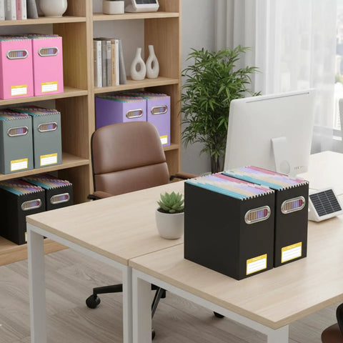 Super Tough Collapsible Cardboard File Organizer Box With Strong Carry Handle, Heavy Duty Document Storage Cartons For Office Desks, Easy Fold Flat Design Keeps Your Papers Totally Sorted And On Point
