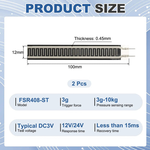 Thin Film Pressure Sensor Pad FSR 408 ST Force Sensing Resistor 3g To 10Kg Range For Industrial Precision And DIY Projects, dimensions and specs