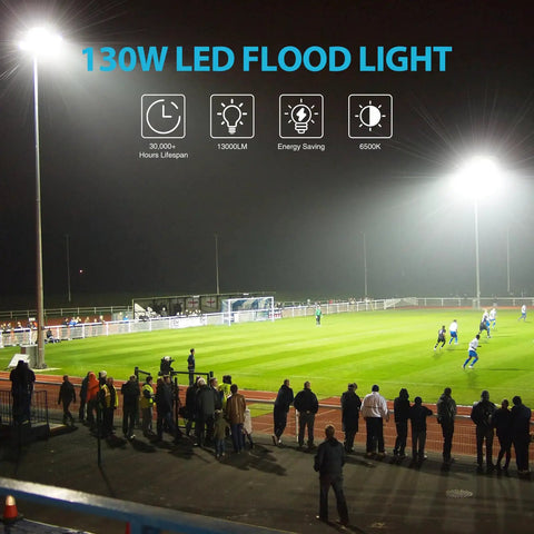 Top Shelf 2 Pack 130W Led Flood Lights Outdoor With Plug In Cord 13000 Lumens Killer Brightness Ip66 Heavy Duty Security Lamp For Yard Gym Stadium 6500K Daylight White Built Different You Will Dig